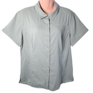 Magellan Outdoors Fish Gear Women's Grey Button Down Collard‎ Shirt Size L